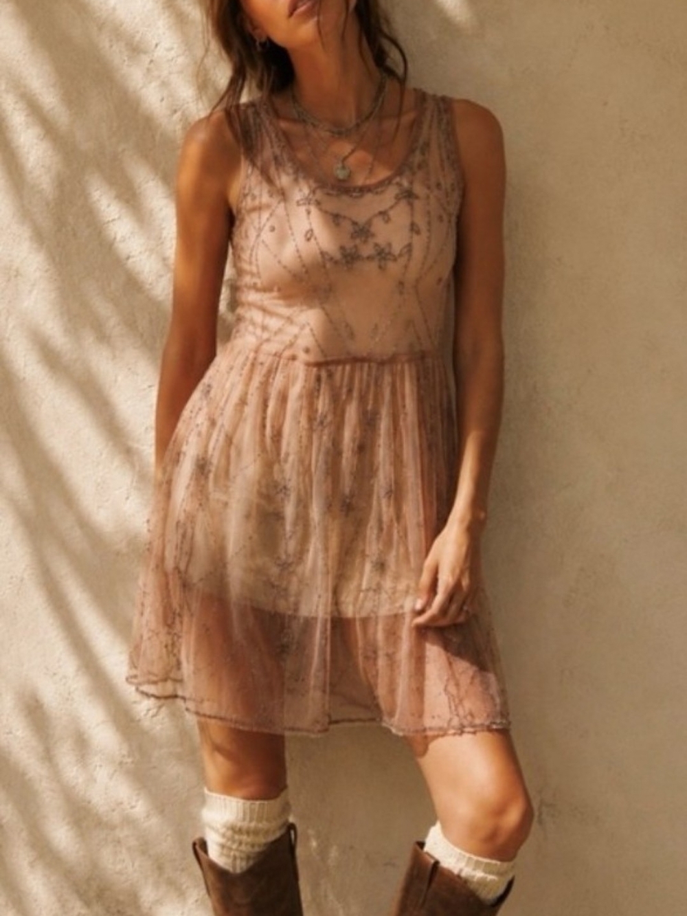 Free People "Starry Night" Beaded Slip Dress